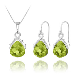 Parure en Cristal et Argent Parure Goutte en Argent et Cristal Vert