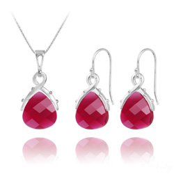 Parure en Cristal et Argent Parure Goutte en Argent et Cristal Ruby