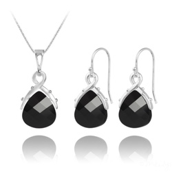 Parure en Cristal et Argent Parure Goutte en Argent et Cristal Noir