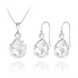 Parure Goutte en Argent et Cristal Blanc
