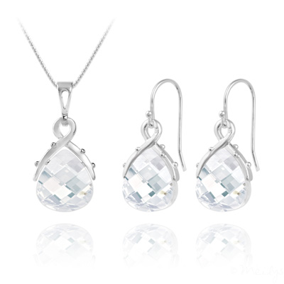 Parure en Cristal et Argent Parure Goutte en Argent et Cristal Blanc
