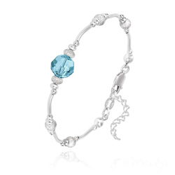 Bracelet en Cristal et Argent Bracelet en Argent et Perle 8MM de Cristal Bleu