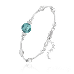 Bracelet en Cristal et Argent Bracelet en Argent et Perle 8MM de Cristal Blue Zircon