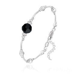 Bracelet en Cristal et Argent Bracelet en Argent et Perle 8MM de Cristal Noir
