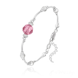 Bracelet en Argent et Perle 8MM de Cristal Light Rose