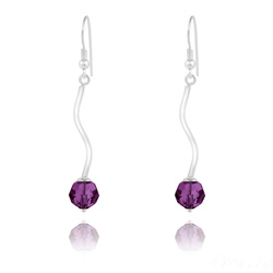 Boucles d'Oreilles en Argent Torsad� et Perle de Cristal Am�thyste