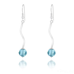 Boucles d'Oreilles en Argent Torsad� et Perle de Cristal Bleu