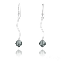 Boucles d'Oreilles en Argent Torsad� et Perle de Cristal Black Diamond
