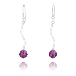 Boucles d'Oreilles en Argent Torsad� et Perle de Cristal Fuchsia