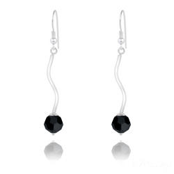 Boucles d'Oreilles en Argent Torsad� et Perle de Cristal Noir