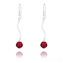 Boucles d'Oreilles en Argent Torsad� et Perle de Cristal Rouge Light Siam
