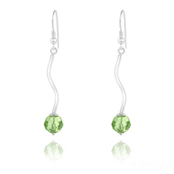 Boucles d'Oreilles en Argent Torsad� et Perle de Cristal Vert P�ridot