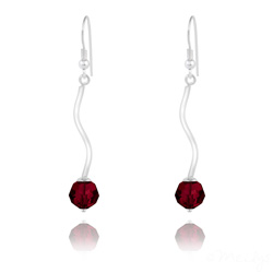 Boucles d'Oreilles en Argent Torsad� et Perle de Cristal Rouge Siam