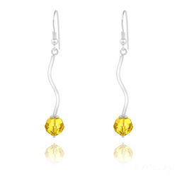Boucles d'Oreilles en Argent Torsad� et Perle de Cristal Jaune Sunflower
