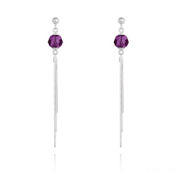 Boucles d'Oreilles Pompon Pearl en Argent et Cristal Am�thyste