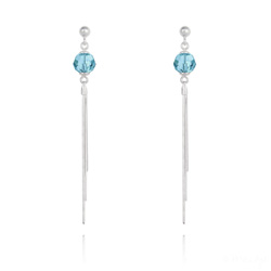 Boucles d'Oreilles Pompon Pearl en Argent et Cristal Bleu