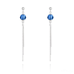 Boucles d'Oreilles Pompon Pearl en Argent et Cristal Capri Blue