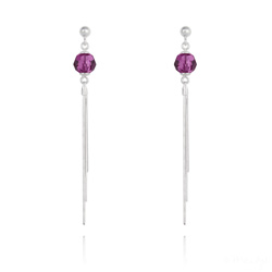 Boucles d'Oreilles Pompon Pearl en Argent et Cristal Fuchsia
