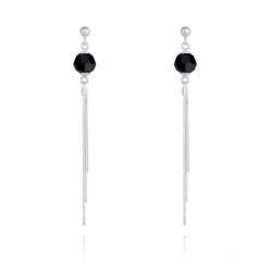 Boucles d'Oreilles Pompon Pearl en Argent et Cristal Noir