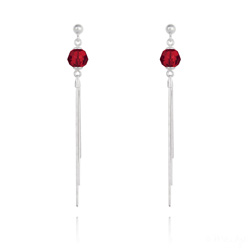 Boucles d'Oreilles Pompon Pearl en Argent et Cristal Rouge Light Siam