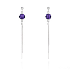 Boucles d'Oreilles Pompon Pearl en Argent et Cristal Purple Velvet