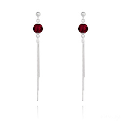 Boucles d'Oreilles Pompon Pearl en Argent et Cristal Rouge Siam