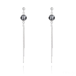 Boucles d'Oreilles Pompon Pearl en Argent et Cristal Silver Night