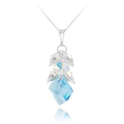 Collier en Cristal et Argent Sautoir Cosmic Grapes en Argent et Cristal Bleu