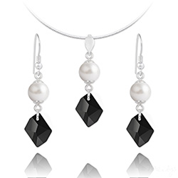 Parure en Cristal et Argent Parure Cosmic Pearl en Argent et Cristal Noir