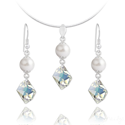 Parure en Cristal et Argent Parure Cosmic Pearl en Argent et Cristal Aurore Boréale