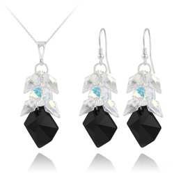 Parure en Cristal et Argent Parure Cosmic Grapes en Argent et Cristal Noir et Blanc Ab