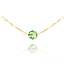 Collier en Cristal et Argent Collier Ras de Cou Perle 8mm en Vermeil et Cristal Vert Peridot