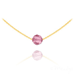 Collier en Cristal et Argent Collier Ras de Cou Perle 8mm en Vermeil et Cristal Light Rose