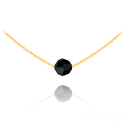 Collier en Cristal et Argent Collier Ras de Cou Perle 8mm en Vermeil et Cristal Noir