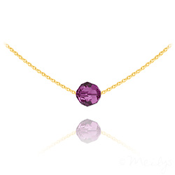 Collier en Cristal et Argent Collier Ras de Cou Perle 8mm en Vermeil et Cristal Fuchsia