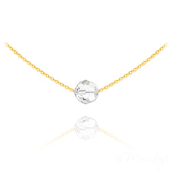 Collier en Cristal et Argent Collier Ras de Cou Perle 8mm en Vermeil et Cristal Blanc