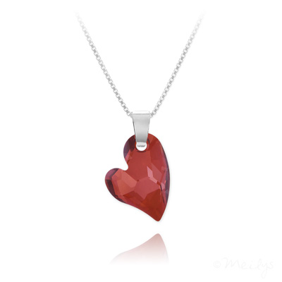 Collier en Cristal et Argent Collier Coeur Design en Argent et Cristal Rouge Magma
