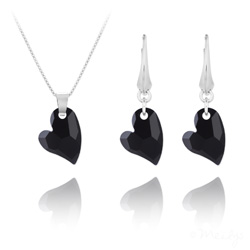 Parure en Cristal et Argent Parure Coeur Design en Argent et Cristal Noir