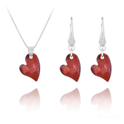 Parure Coeur Design en Argent et Cristal Rouge Magma