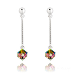Boucles d'Oreilles en Cristal et Argent Boucles d'Oreilles Cube 6mm en Argent et Cristal Vitrail Medium