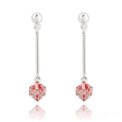 Boucles d'Oreilles en Cristal et Argent Boucles d'Oreilles Cube 6mm en Argent et Cristal Light Rose