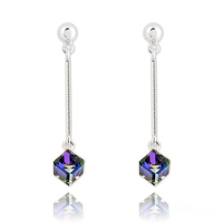 Boucles d'Oreilles en Cristal et Argent Boucles d'Oreilles Cube 6mm en Argent et Cristal H�liotrope