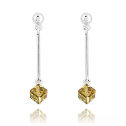 Boucles d'Oreilles Cube 6mm en Argent et Cristal Champagne