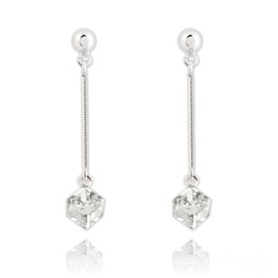 Boucles d'Oreilles en Cristal et Argent Boucles d'Oreilles Cube 6mm en Argent et Cristal Blanc