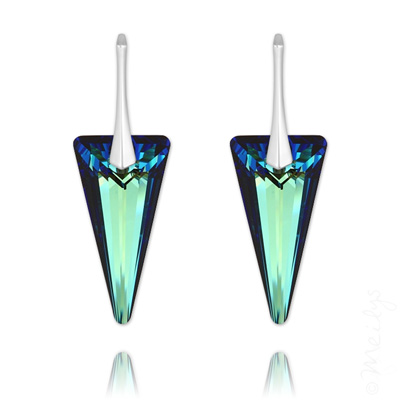 Boucles d'Oreilles en Cristal et Argent Boucles d'Oreilles Spike 28mm en Argent et Cristal Bleu Bermude