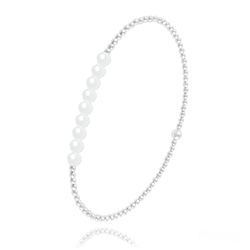 Bracelet en Cristal et Argent [White Alabaster] Bracelet en Perle d'Argent et Cristal 4mm 