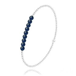 [Bleu Dark Indigo] Bracelet en Perle d'Argent et Cristal 4mm