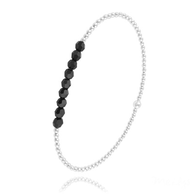 Bracelet en Cristal et Argent [Noir] Bracelet en Perle d'Argent et Cristal 4mm