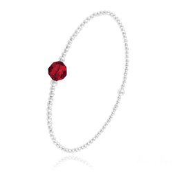 Bracelet en Cristal et Argent Bracelet Élastique en Argent et Perle de Cristal Rouge Light Siam