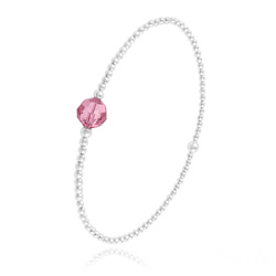 Bracelet en Cristal et Argent Bracelet Élastique en Argent et Perle de Cristal Light Rose